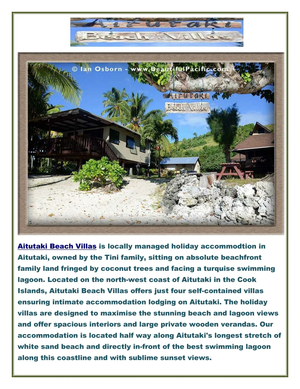 aitutaki beach villas is locally managed holiday