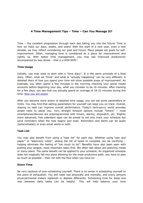 4 Time Management Tips – Time – Can You Manage It?