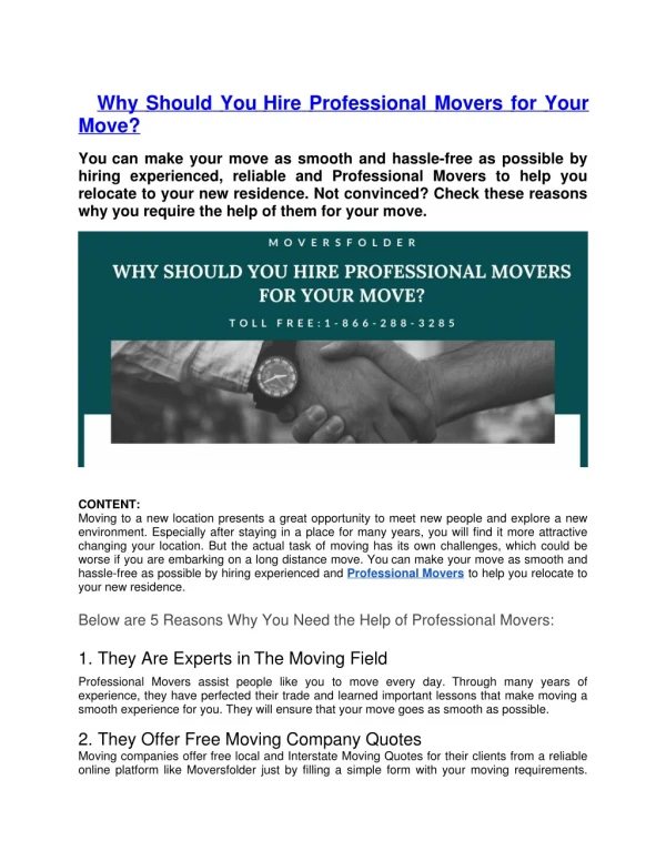 why should you hire professional movers for your