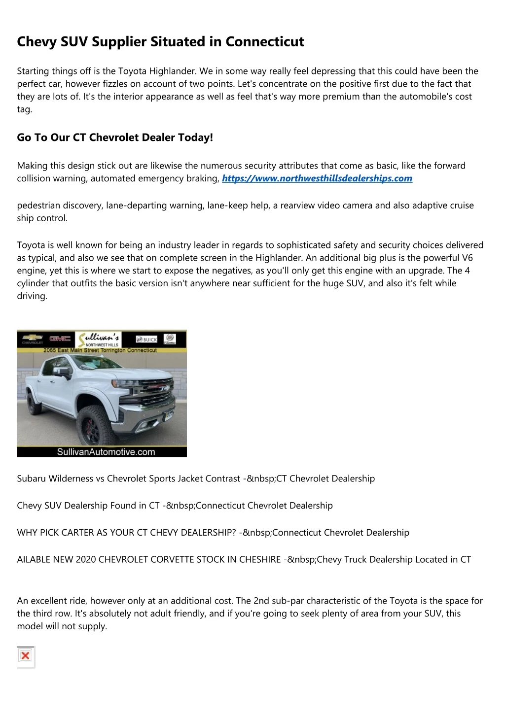 chevy suv supplier situated in connecticut