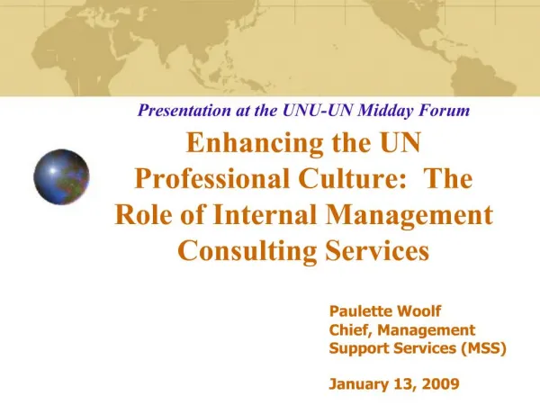 Presentation at the UNU-UN Midday Forum Enhancing the UN Professional Culture: The Role of Internal Management Consult