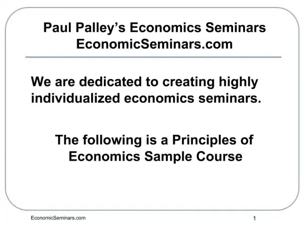 Paul Palley s Economics Seminars EconomicSeminars