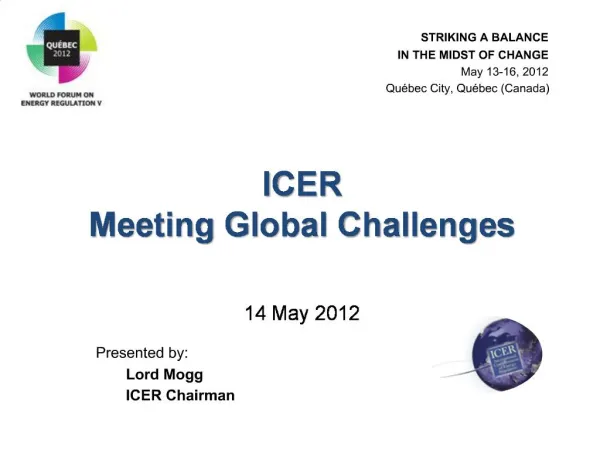 ICER Meeting Global Challenges 14 May 2012