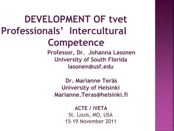 DEVELOPMENT OF tvet Professionals Intercultural Competence