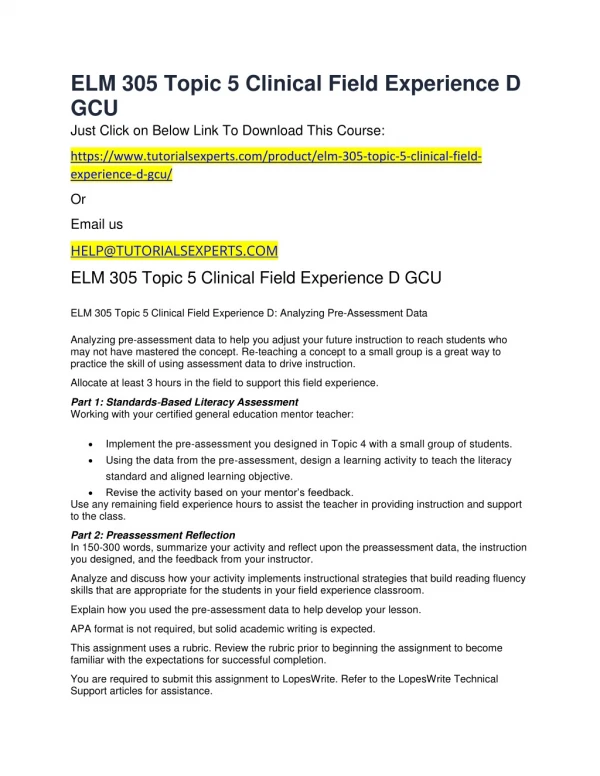 elm 305 topic 5 clinical field experience