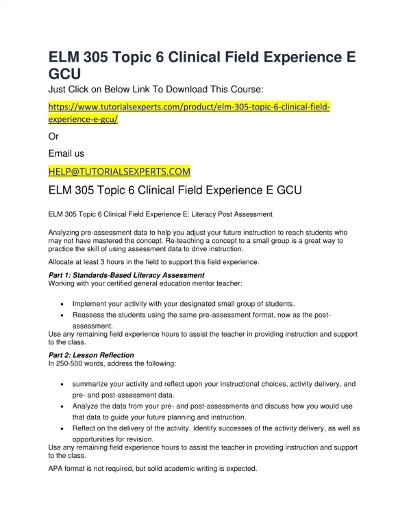 elm 305 topic 6 clinical field experience