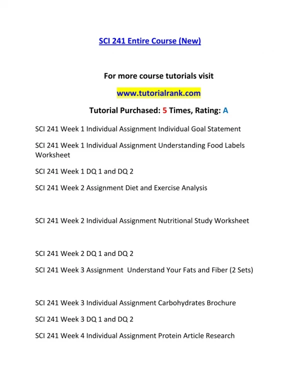 SCI 241 Enhance teaching/tutorialrank.com