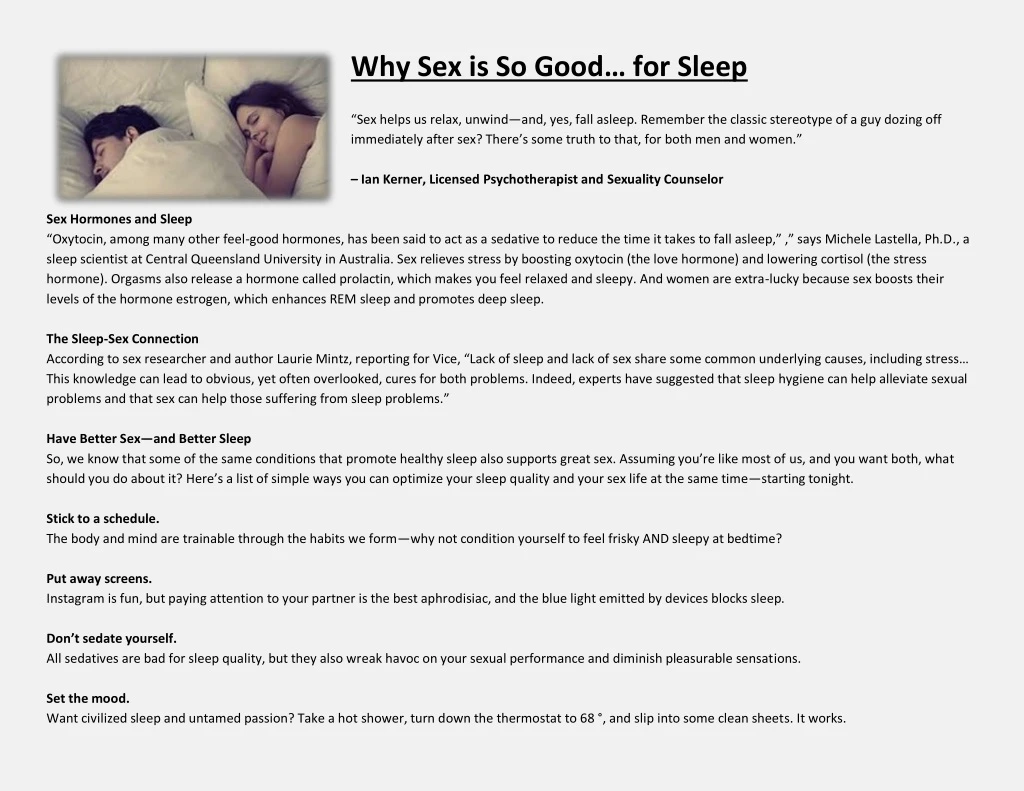 why sex is so good for sleep