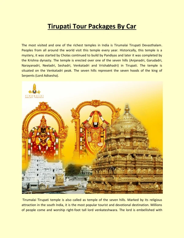 Tirupati Tour Packages By Car