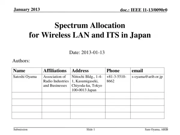 Spectrum Allocation for Wireless LAN and ITS in Japan