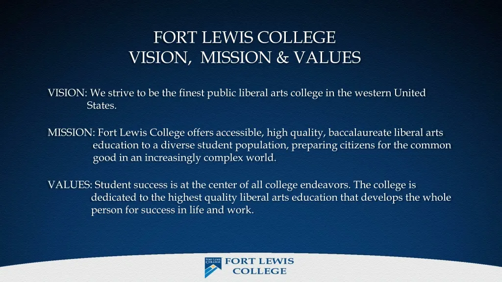 fort lewis college vision mission values