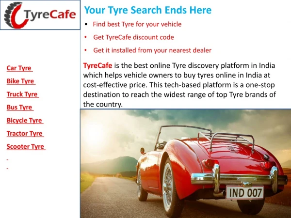 Maruti swift car tyres online at TyreCafe