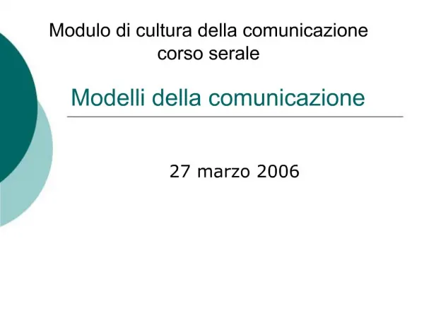 Modelli della comunicazione