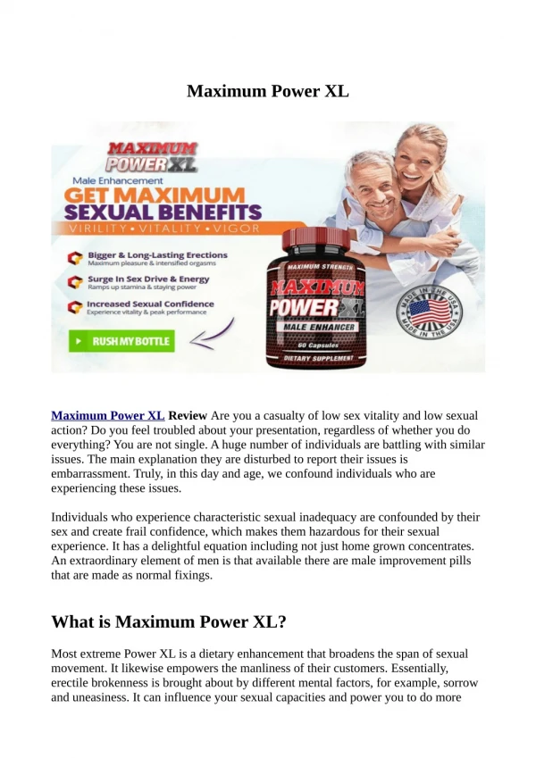 Maximum Power XL Natural Male Enchantment Formula For Desirable ...