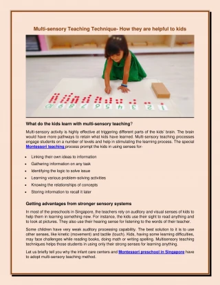 Multi-sensory Teaching Technique- How they are helpful to kids - slide 1