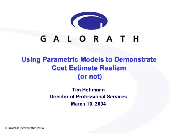 Using Parametric Models to Demonstrate Cost Estimate Realism or not