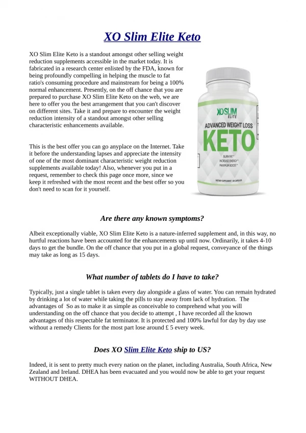 Where To Buy XO Slim Elite Keto