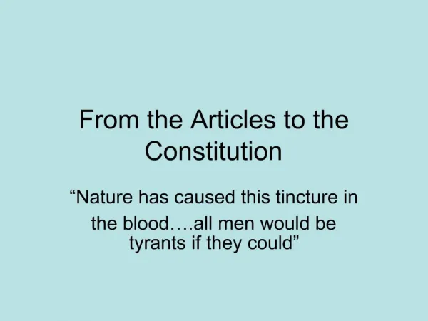 From the Articles to the Constitution