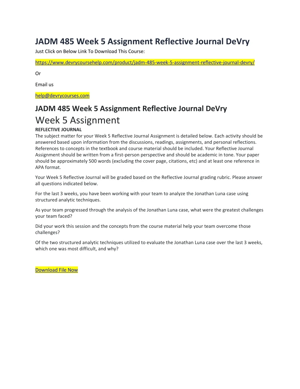 jadm 485 week 5 assignment reflective journal