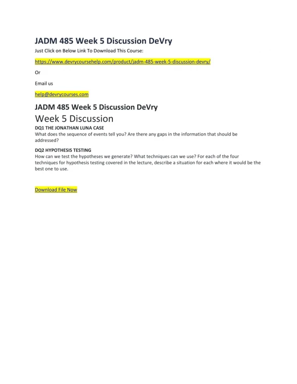 jadm 485 week 5 discussion devry just click
