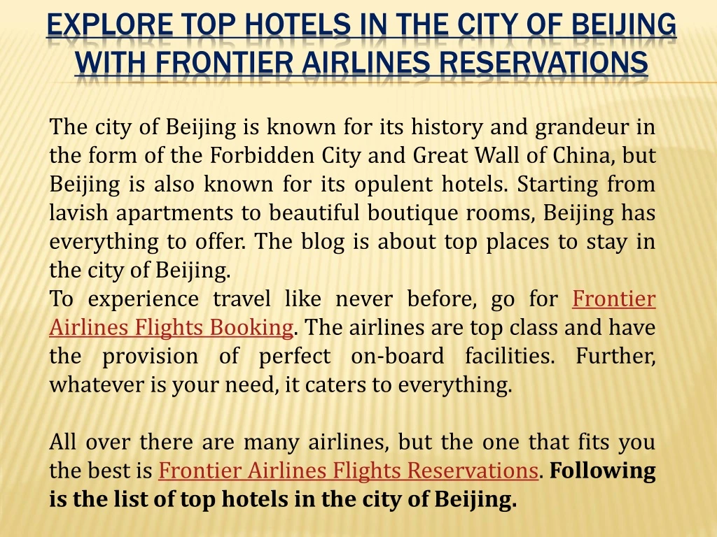 explore top hotels in the city of beijing with frontier airlines reservations