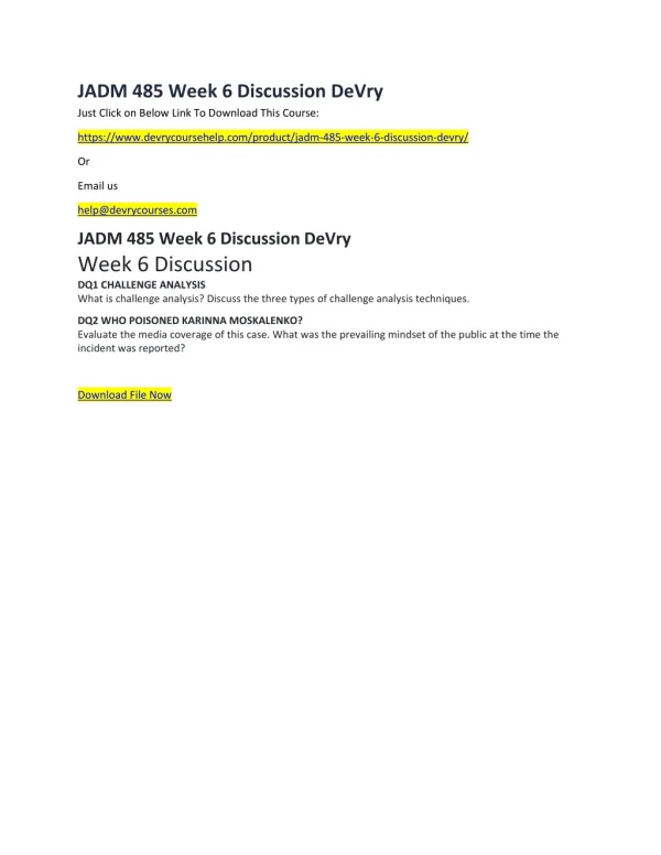 jadm 485 week 6 discussion devry just click