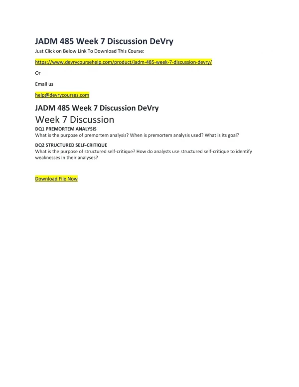 jadm 485 week 7 discussion devry just click