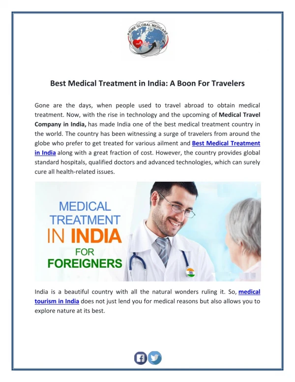 Best Medical Treatment in India - A Boon For Travelers