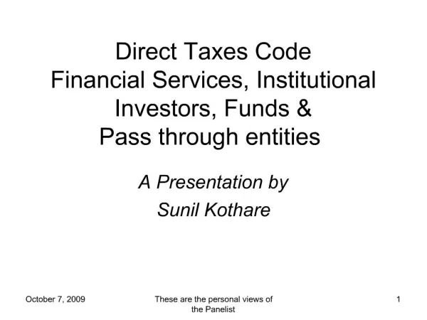 Direct Taxes Code Financial Services, Institutional Investors, Funds Pass through entities