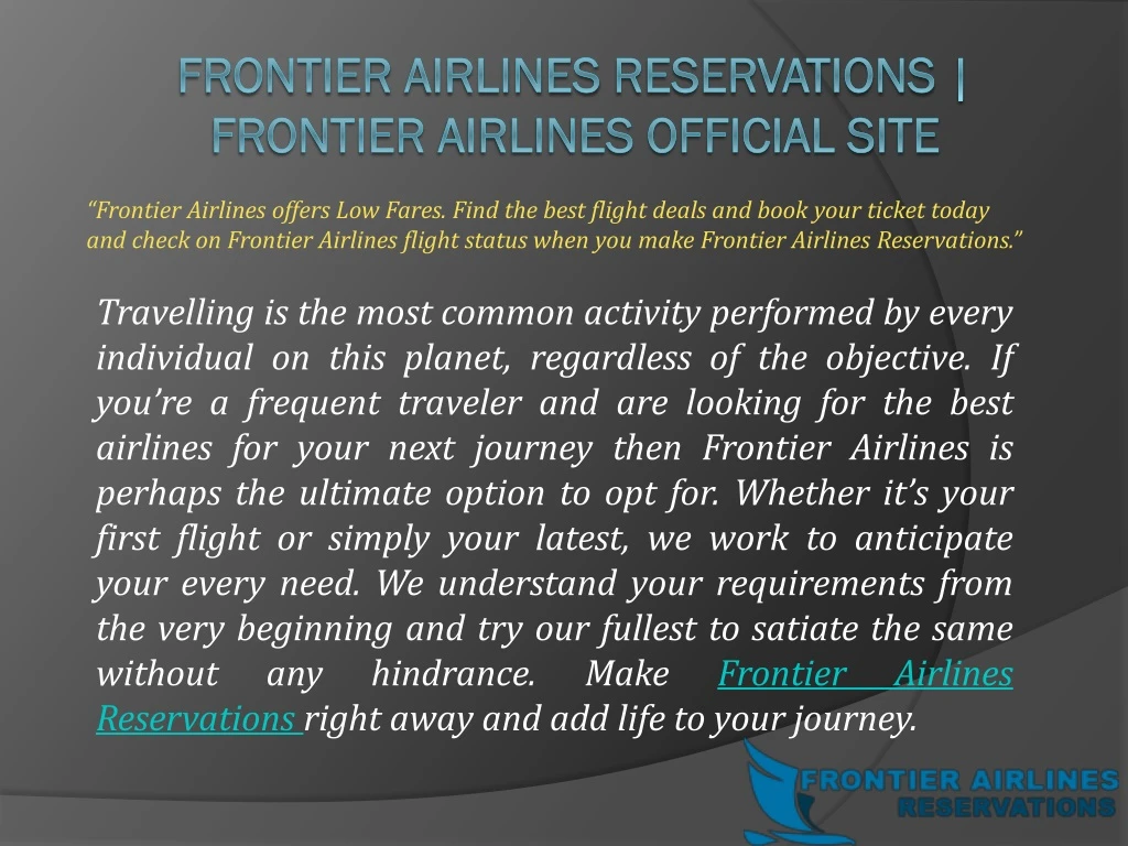 frontier airlines reservations frontier airlines official site