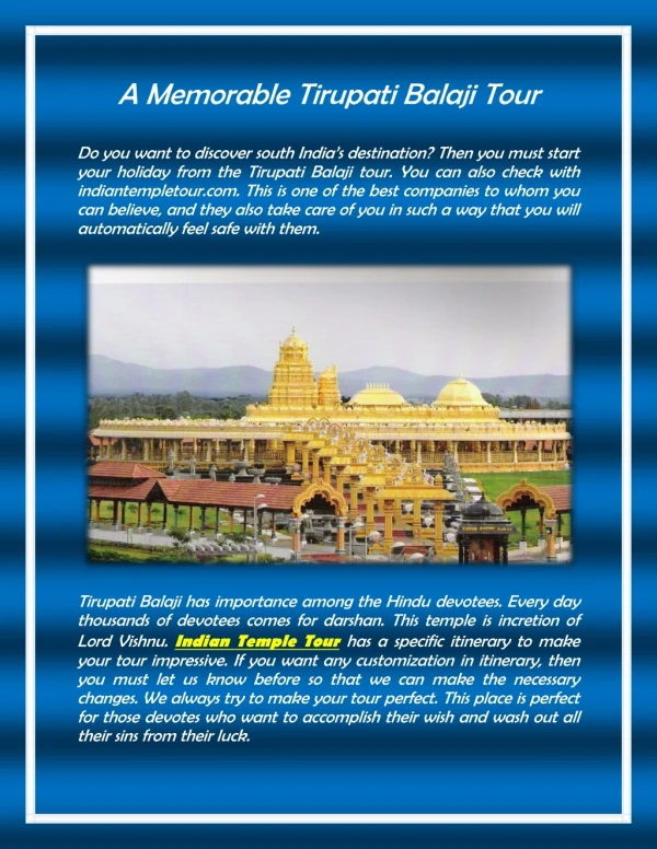 A Memorable Tirupati Balaji Tour