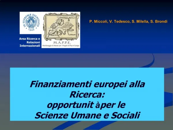 Finanziamenti europei alla Ricerca: opportunit per le Scienze Umane e Sociali