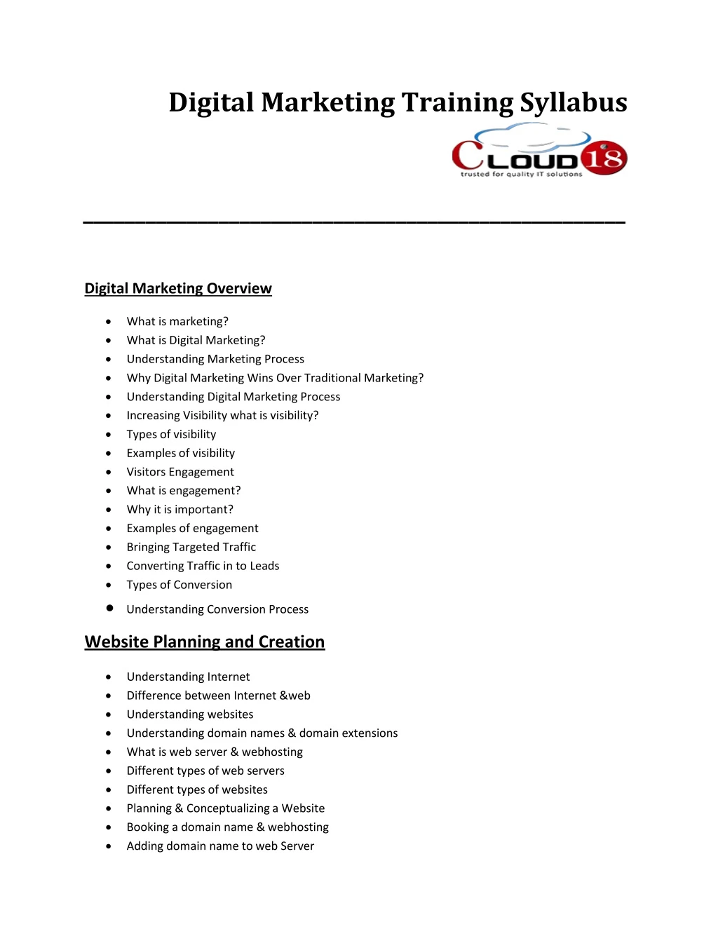 digital marketing training syllabus
