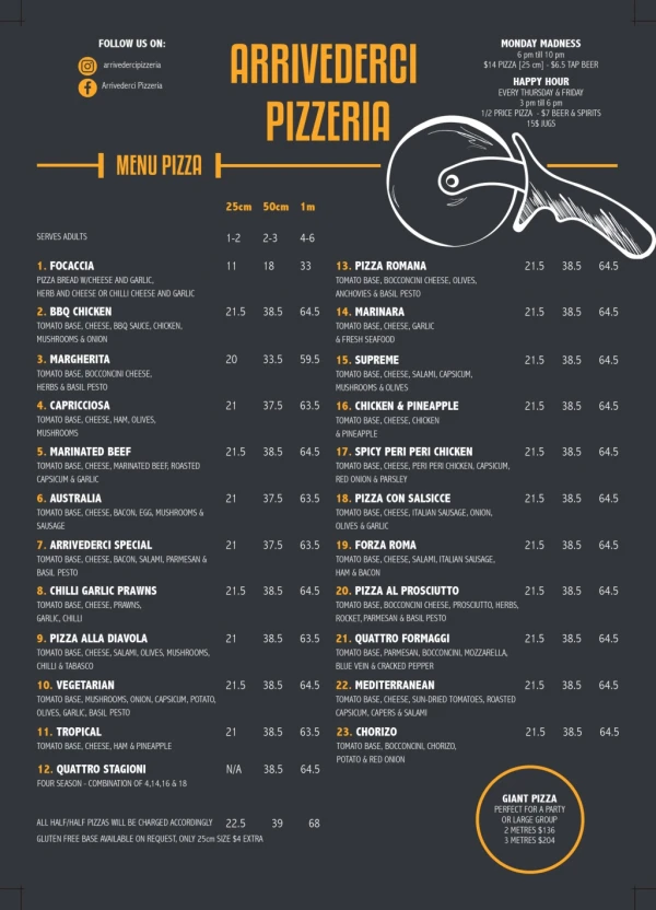 Arrivederci Pizza - Dine-in-Menu