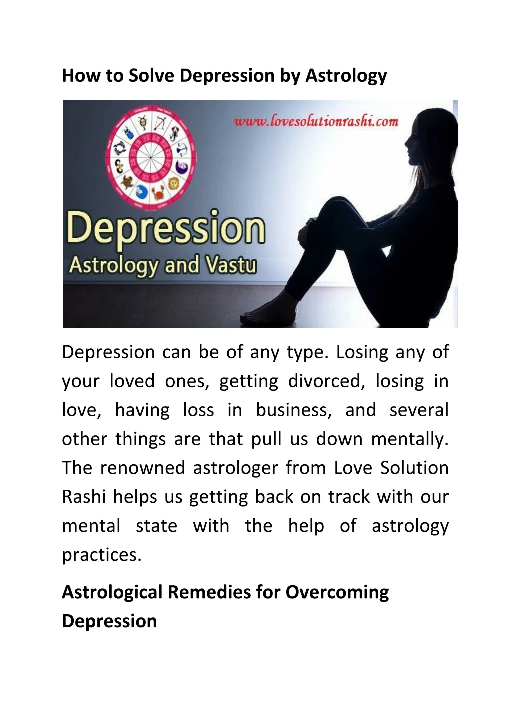 how to solve depression by astrology