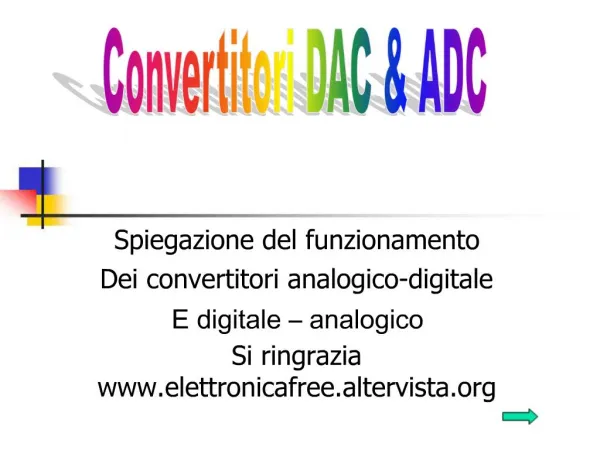 Spiegazione del funzionamento Dei convertitori analogico-digitale E digitale analogico Si ringrazia elettronicafree.al
