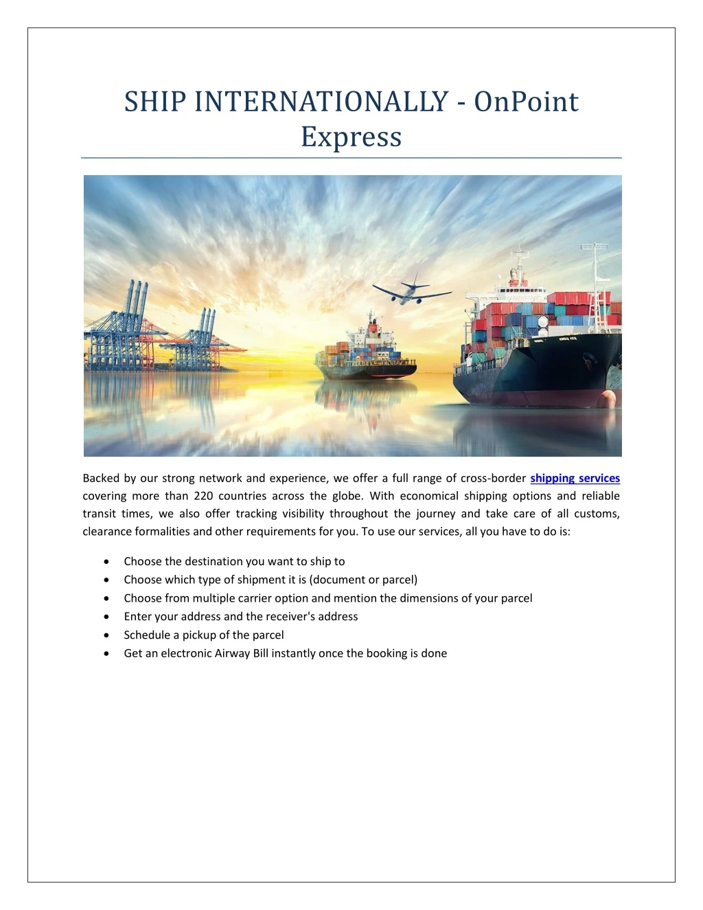 ship internationally onpoint express