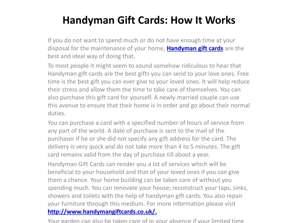 handyman gift cards how it works