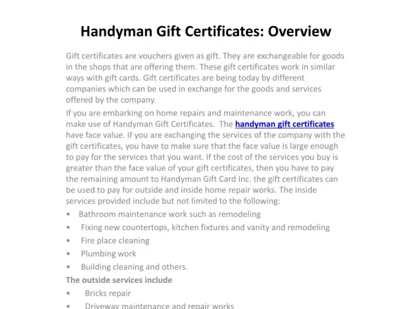Handyman Gift Certificates: Overview