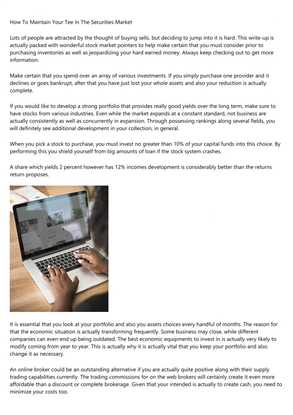 how to maintain your tee in the securities market