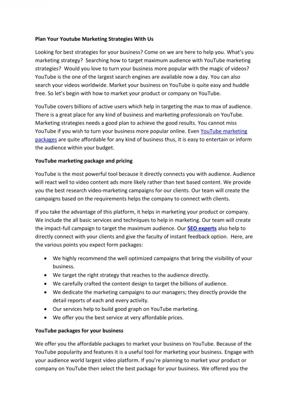 plan your youtube marketing strategies with us