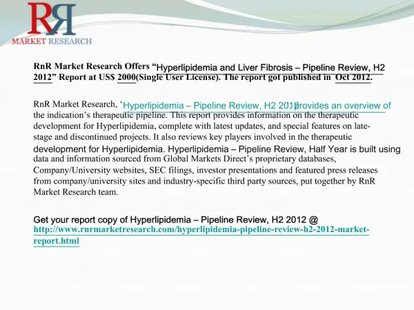 Hyperlipidemia and Liver Fibrosis – Pipeline Review, H2 2012