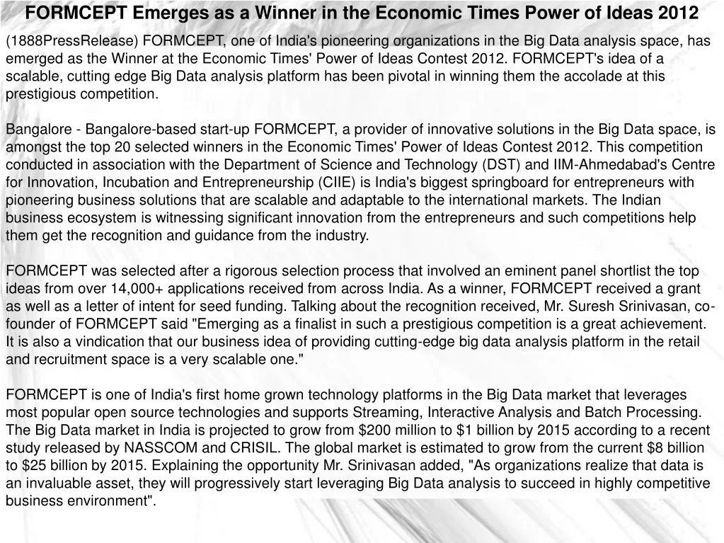 formcept emerges as a winner in the economic