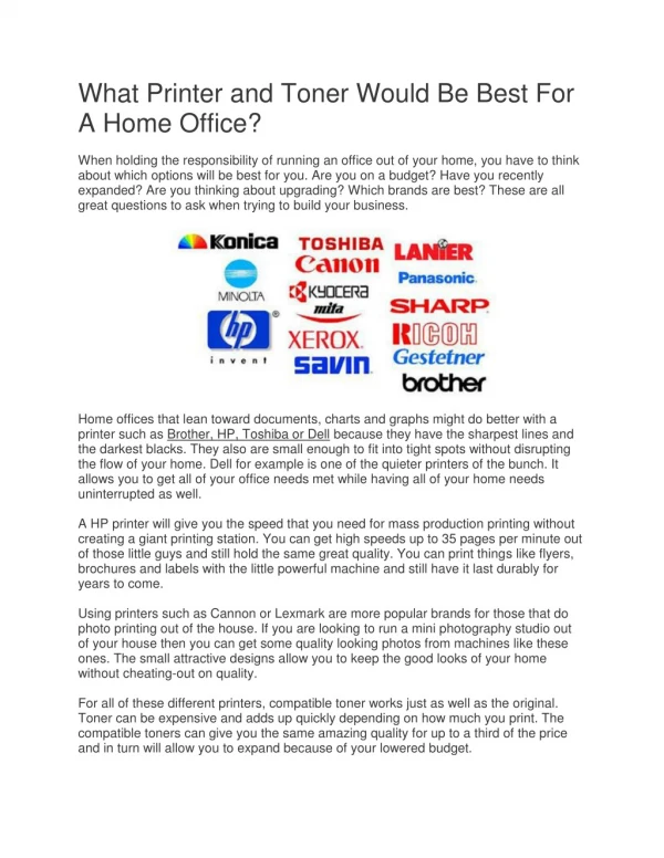 what printer and toner would be best for a home