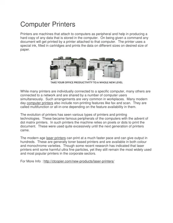 computer printers printers are machines that