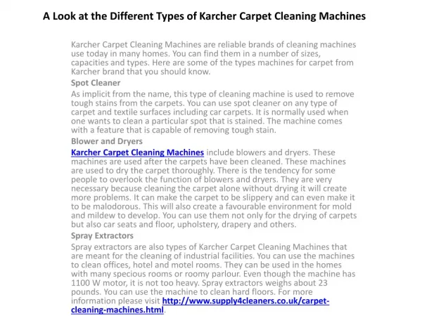A Look at the Different Types of Karcher Carpet Cleaning Mac