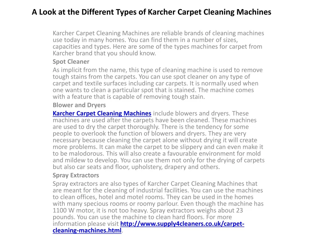 a look at the different types of karcher carpet cleaning machines