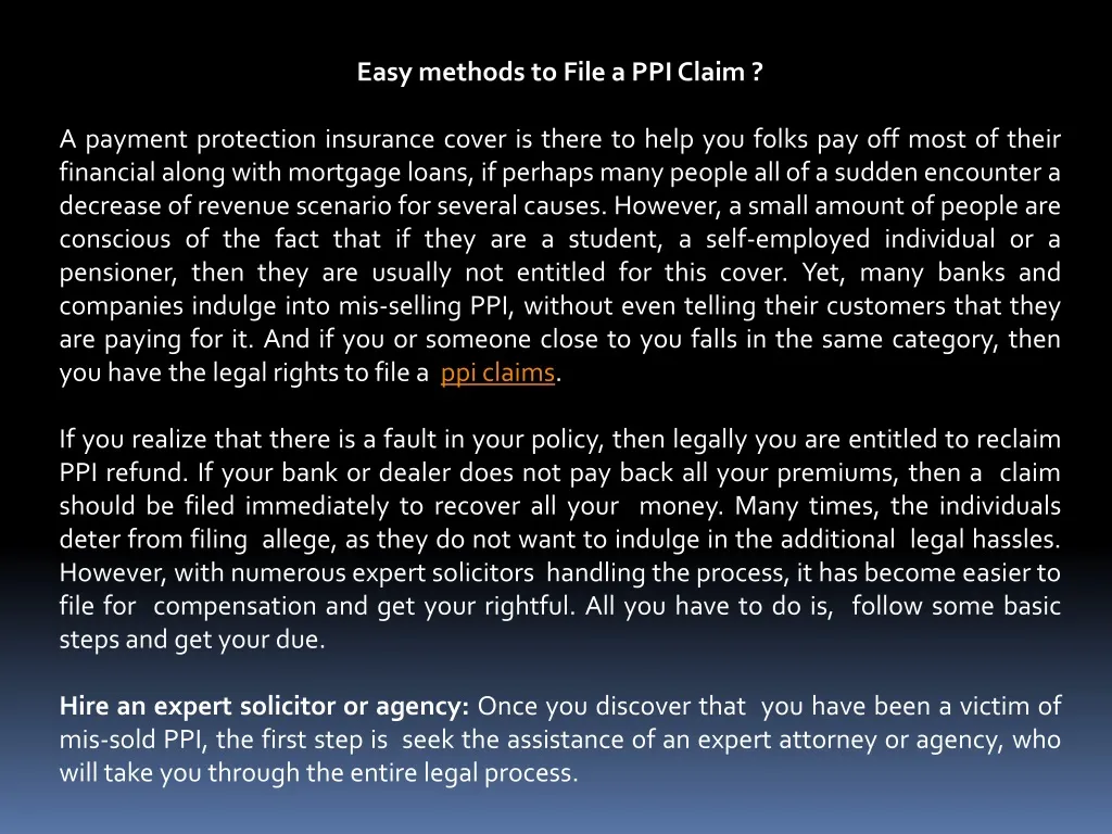 easy methods to file a ppi claim a payment