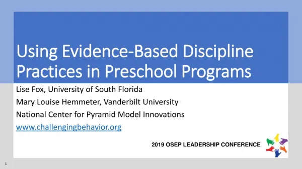 Using Evidence-Based Discipline Practices in Preschool Programs
