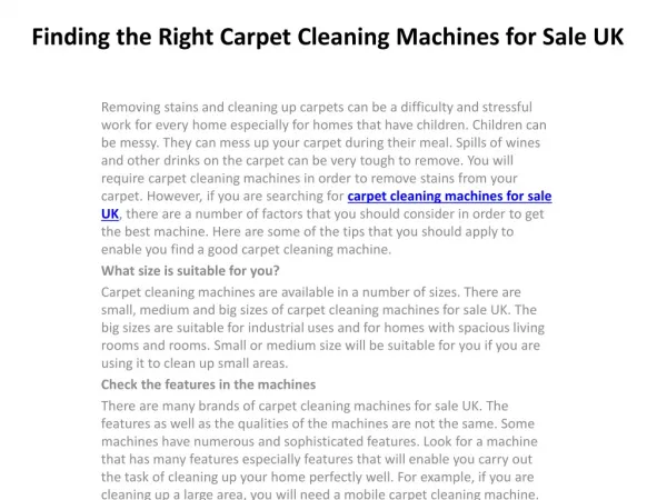 Finding the Right Carpet Cleaning Machines for Sale UK